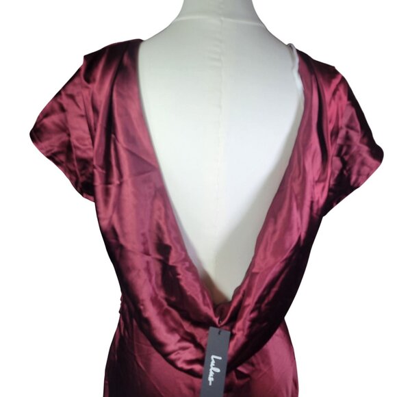Lulus Captivating Presence Wine Red Satin Cowl Back Maxi Dress Size M - Picture 4 of 4